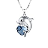 Collier de dauphin pour femme en argent sterling 925 chaîne de cristal de dauphin bleu coeur chaîne de cristal animal bijoux cadeaux pour femme petite amie filles maman