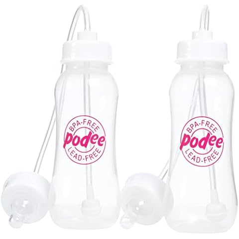 Hands-Free Baby Bottle - Anti-Colic Baby Bottle System 9 oz (2 Pack - Podee Pink) + Replacement Tubing Kit Cover