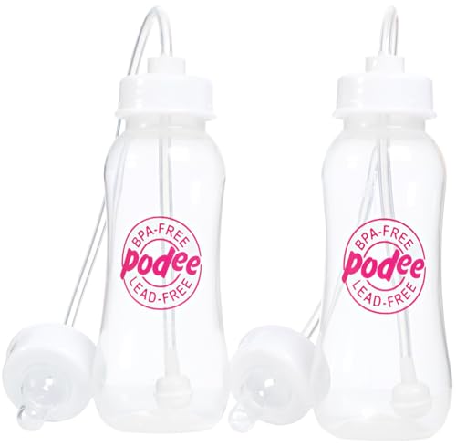 Image of Hands-Free Baby Bottle - Anti-Colic Self Feeding Baby Bottle 9 oz Nursing System with Fast Flow Nipple/Teat 3m+ Infant (2 Bottles - Podee Pink)