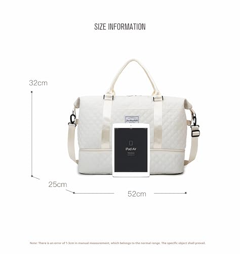 Travel Duffle Bag,Weekender Bags for Women with Shoe Compartment，Carry on Overnight Bag with Toiletry Bag,Gym Duffel Bag with Wet Pocket, Hospital Bags for Labor and Delivery (Beige-Large-3 Pcs)4