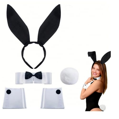 Bunny Outfit Zubehör Hase Zubehör Kostüm Set, Erwachsene Bunny Ohren, Hase Maid Outfit, Kaninchenohr Stirnband, Manschetten, Kaninchen Schwanz,...
