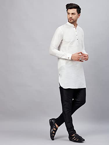 Image of VM Men Men's White and Black Cotton Blend Kurta Pyjama Set