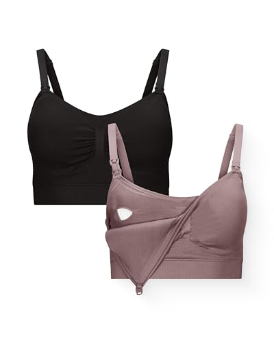 Kindred Bravely Essentials Pumping and Nursing Bras, Hands Free, Nursing Bras for Breastfeeding, 2 Pack (Black & Twilight, Medium)