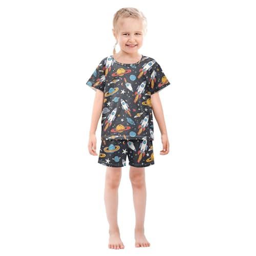 ALAZA Universe Solar System Planet Pajamas Set Short Sleeve Cotton Sleepwear Summer Pjs 2 Piece 5-14Y3