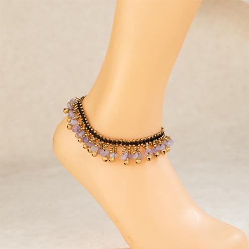 Image of kelistom Bohemian Ankle Bracelets for Women Handmade Natural Stone Beaded Chain Anklet