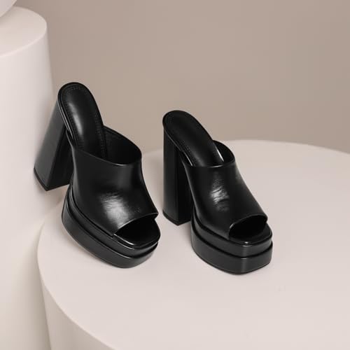 Women's Fashion Platform Chunky Block High Heels Sandals Peep Toe Slip On Mules Dressy Heeled Sandal4