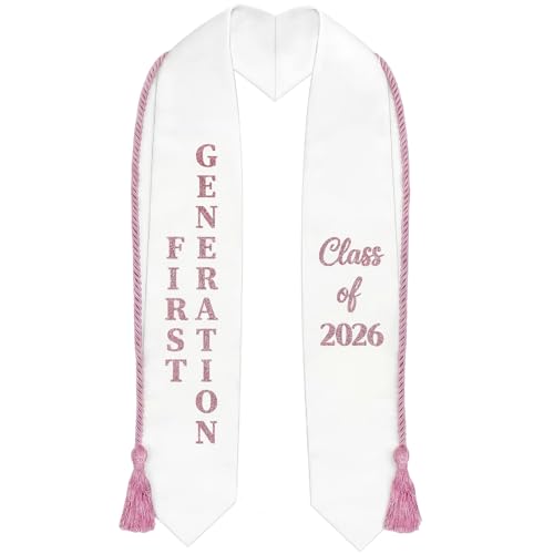 SKYFOOST First Generation Graduation Stole Class of 2026 with Honor Cord V Shape Glitter Stole for High or College Graduate (Pink)