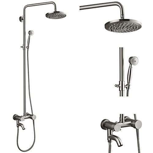 Aolemi Grifo de ducha de níquel cepillado 8 pulgadas cabezal de ducha vintage conjunto mezclador con caño de bañera y pulverizador de mano triple función de ducha Combo Set de una sola manija Cover