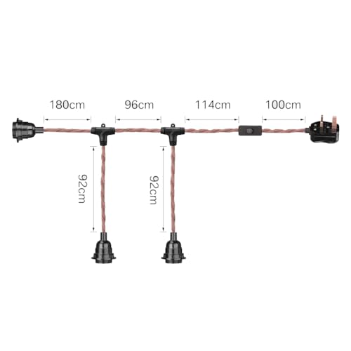 ktjes 3 Lights Plug in Pendant Lighting, 6.7 Meters Brown Twisted Braided Wire Pendant Light Fitting with Plug E27 Lamp Holder UK Plug, FNG-008 - Cosy Home Interiors ktjes 3 Lights Plug in Pendant Lighting, 6.7 Meters Brown Twisted Braided Wire Pendant Light Fitting with Plug E27 Lamp Holder UK Plug, FNG-008 - Image 7