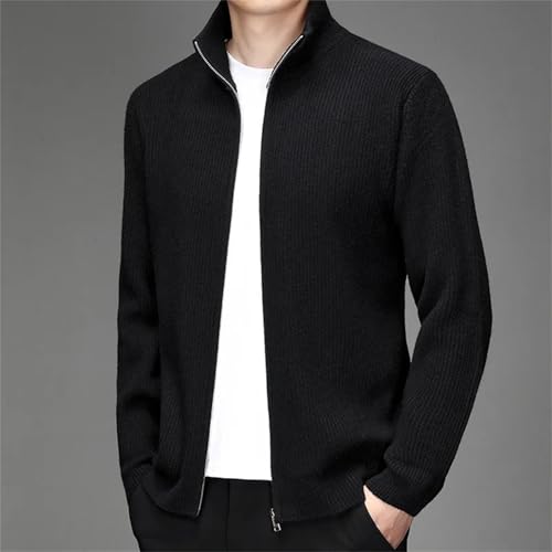 Men Spring Vintage Sweater Cardigan Solid Color High Collar Zipper Fly Knit Cardigan4