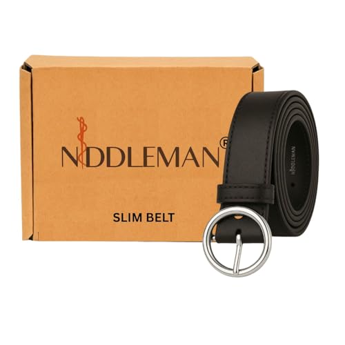Image of NDDLEMAN Women's Vegan Leather Belt with Round Silver Metal Buckle | Matte Finish | Premium Stitching | Casual & Formal Wear