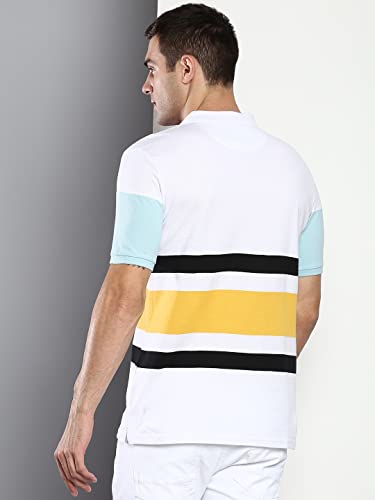 Image of Dennis Lingo Men's Casual Slim Fit Polo Neck T-Shirt, Half Sleeves Striped Pure Cotton Collar T-Shirt for Men
