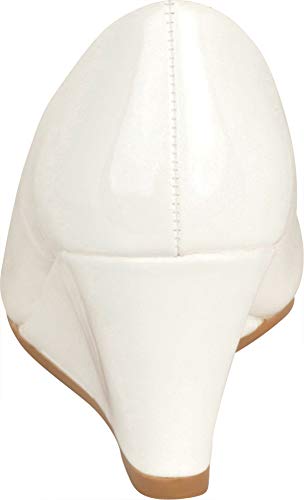 Cambridge Select Women's Open Toe Slip-On Chunky Mid Wedge, 8 B(M) US, White Patent PU - Image 3