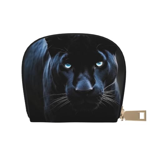 Panther With Blue Eyes Credit Card Holder Wallet, Leather Zipper Card Wallet For Women Ladies Rfid Blocking Card Case Small Coin Purse Accordion Wallet Gift