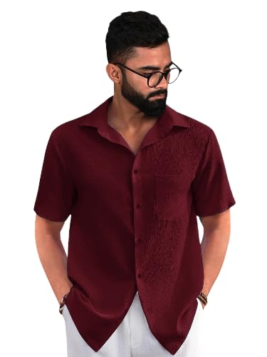 Image of Pinkmint Popcorn Shirt for Men ll Textured Shirts for Men ll Stylish Half Sleeve Shirt ll Goa Wear ll Regular Fit Shirt