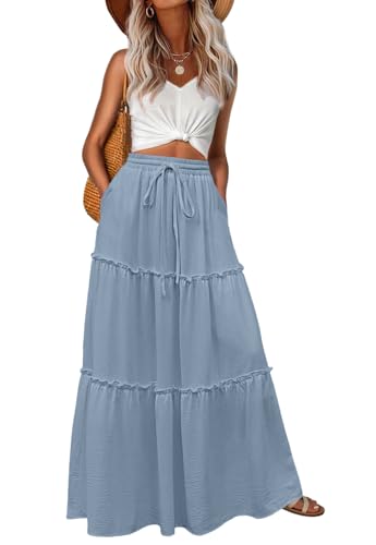 Lepunuo Casual Maxi Skirts Womens Boho High Waisted Skirts Cute Long Flowy Skirts with Pockets