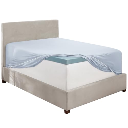 Image of Hearth & Harbor Extra Deep Pocket Queen Fitted Sheet - Fits 18 to 24 Inch Mattress - Ultra Soft 1800 Microfiber, Wrinkle-Free & Breathable - Hotel Luxury Fitted Sheet Only, Ice Blue