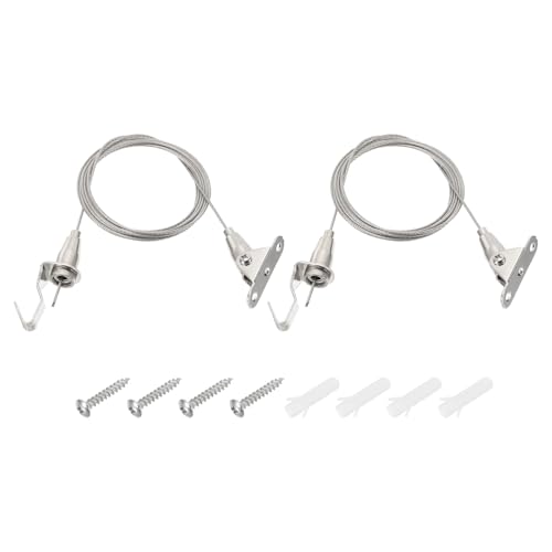 Image of PATIKIL 2 Pcs Adjustable Picture Hanging Wire Kit, 2m /6.6ft Fit for 1.5mm Wire Heavy Duty Stainless Steel Wire Rope Hanger Hardware with 180 Degree Rotary Hook for Hanging Mirrors, Frames