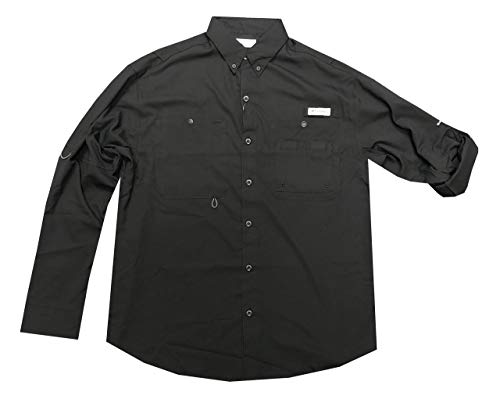 Columbia Menâ€™s PFG Omni-Wick Omni-Shade UPF 40 Crystal Springs Convertible Sleeve Shirt (L, Black)