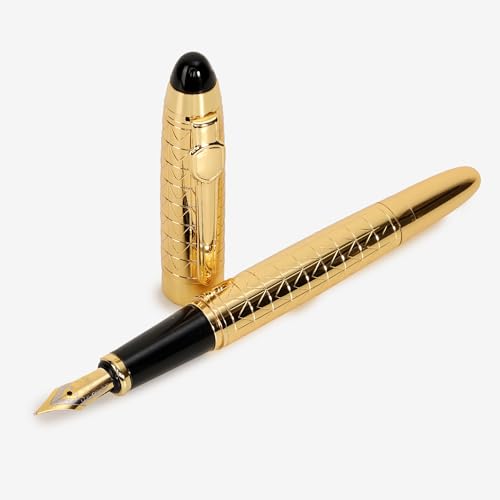 Image of 20641 Luxury Fountain Pen Golden Crafted Design Metal Body Iridium Nib with Ink Converter, Pen for Men & Women with High End Gift Box. (FINE NIB)