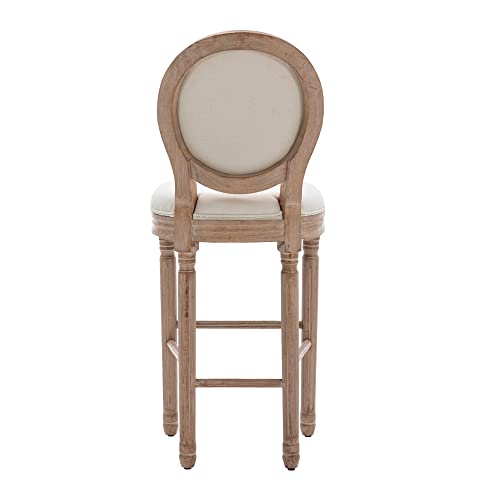 Civama French Country Bar Stool Set Of 2, Tall Wooden Barstools 30" Seat Height, Armless Stool Chairs With Upholstered Seat And Back, Solid Wood Frame Chairs With Footstand, Beige And Natural #TOP6