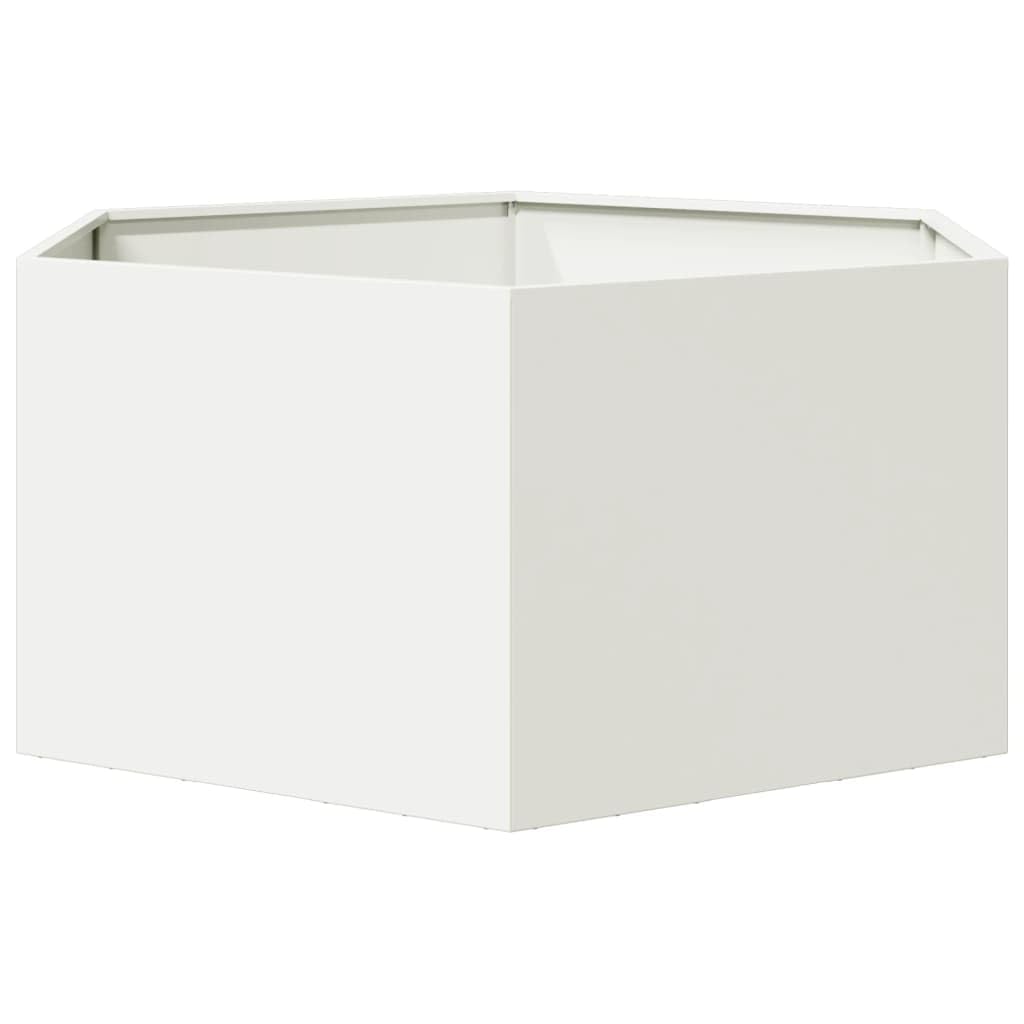 Macetero de jardín blanco hexágono 104 x 90 x 45 cm de acero, jardinera elevada, caja para plantas, resistente a la intemperie, bancal para el cultivo, hierbas, frutas, verduras y flores