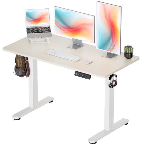 Image of Okin Standing Desk Electric Adjustable Computer Whole Piece Stand up Desk Office Gaming Home Office Memory Desks 48x24 inches Cream Brown