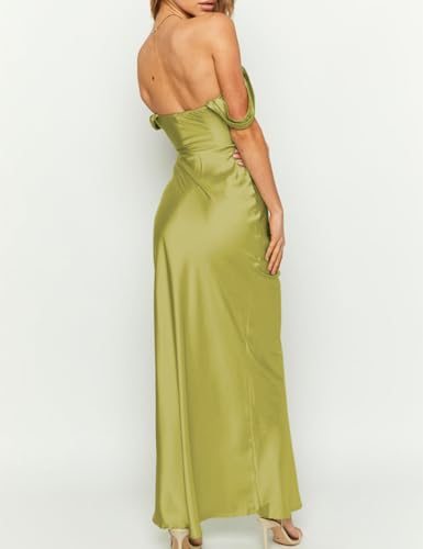Image of Realtix Satin Off The Shoulder Strapless Bridesmaid Maxi Dress for Women
