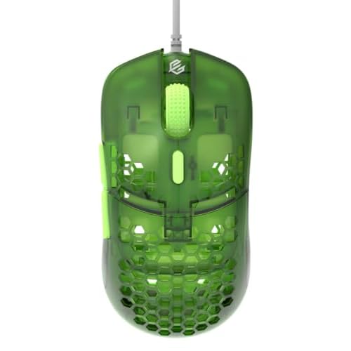 Gwolves Hati HTM Ultra Lightweight Honeycomb Design Wired Gaming Mouse 3389 Sensor – PTFE Skates – 6 Buttons – Only 56G(Emerald Green)