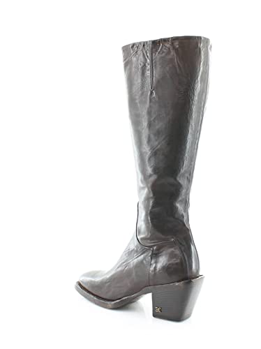 Sam Edelman Tamea Dark Brown Washed Leather Square Toe Stacked Heel Western Boot3