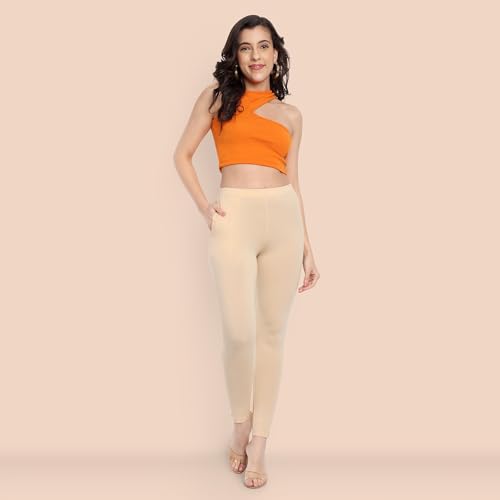 Image of ONE SKY Women Full Length Leggings | Cotton Modal Spandex Blend | High Waist Stretchable & Bio-Washed Fabric | Colour-Lock Technology | Comfortable Leggings for Women