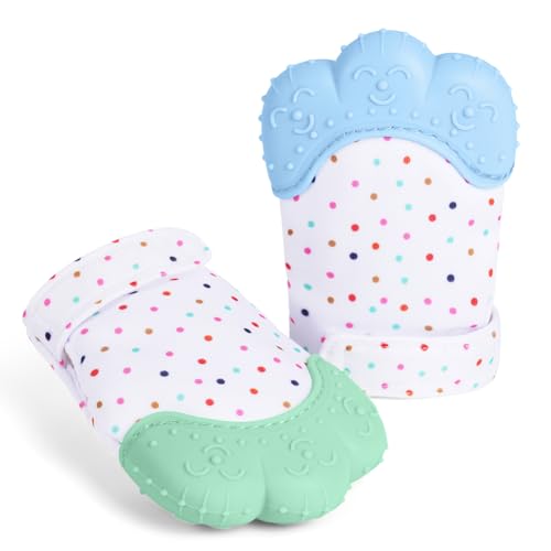 Image of Vicloon 2Pack Silicone Teething Mitt, Soothing Infant Teething Mitten Pain Relief, Prevent Scratches Glove, Safe Silicone Teething Toys for 0-12 Months