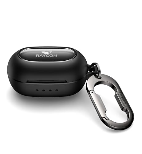 SURITCH Case for Raycon Everyday Earbuds Classic Headphones Shockproof Magnetic Case for Raycon Bluetooth Headset True Wireless Earbuds Protective Cover with Magnetic Lid Lock & Carabiner Black
