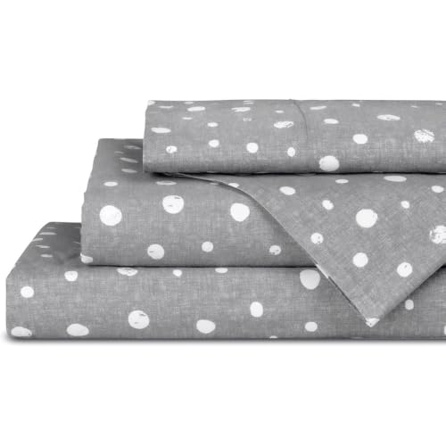 Image of Linen Home 100% Cotton Printed Percale Sheets Cal King Size Polka Charcoal
