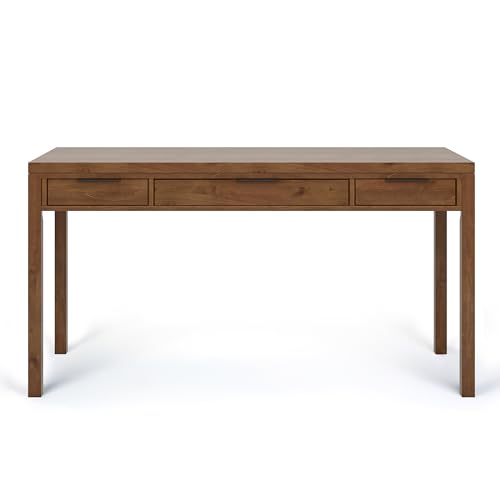 SIMPLIHOME Hollander Desk - 60-Inch Wide Solid Wood Writing Desk in Medium Saddle Brown, Contemporary Home Office Computer Table for Workspace or Study with 2 Drawers and Flip-Down Keyboard Tray