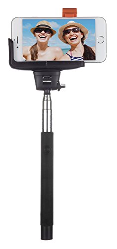 Kitvision BTSSPHBK Lightweight Extendable Telescopic Handheld Selfie Stick Pole/Monopod (Extends to 110cm) with Built-In Bluetooth Remote, 3 x "Selfie Smiles" and Phone Holder Compatible with Android and iOS Smartphones, Cameras and Action Cameras - Black