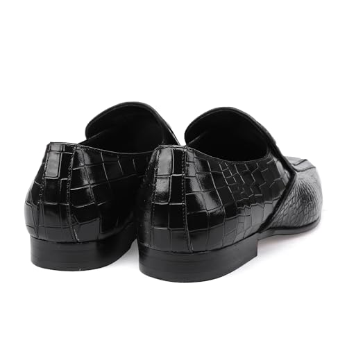 Black Formal Leather Dress Loafer for Mens, Premium Alligator Printed Dress Shoes with Buckle Business Wedding Penny Loafer Shoes4