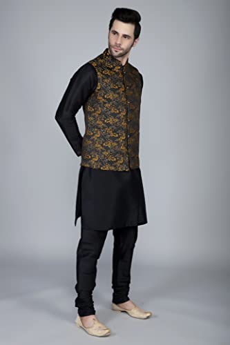 Ethluxis Men's Silk Blend Embroidered Kurta with White Churidar Set
