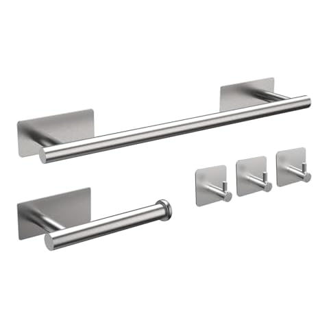 Ibergrif 5pcs Bathroom Hardware Set Bath Accessory Kit Towel Rail Wall Hooks Toilet Paper Holder Wall Mounted and Towel Hooks M34452A Cover