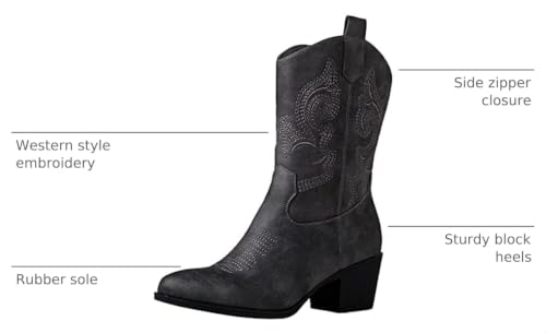 Image of GLOBALWIN Women's Mid Calf The Western Cowgirl Boots Fashion Cowboy Boots For Women Chunky Low Heel