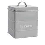 Harbour Housewares Metal Biscuit Tin - Grey - Vintage Retro Biscuit Barrel Canister Cookie Jar Kitchen Caddy Food Storage Box Container with Tight Fit Lid for Kitchen Organisation & Home Décor