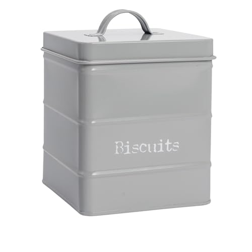 Harbour Housewares Vintage Biscuit Tin - Grey - Metal Kitchen Biscuit Barrel Box Storage Bin Canister Cookie Jar Caddy Container