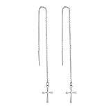 HOUSWEETY 1pair Stainless Steel Cross Threader Drop Earrings