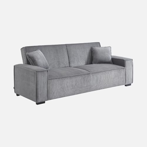 sweeek - Canapé Convertible 3 Places Gris Clair Velours côtelé L 231 x P 96.5 x H 80cm