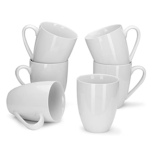 Miicol Juego de tazas de café de cerámica, tazas de 16 onzas para café, leche, té, cacao, lavavajillas y microondas, juego de 6, fondo blanco redondo Cover