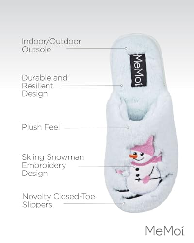 MeMoi Women's Snowman Ski-Sons Hard Bottom Plush Slippers3