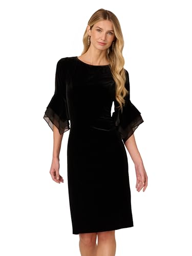 Image of Adrianna Papell Velvet Bell Sleeve Short Dress