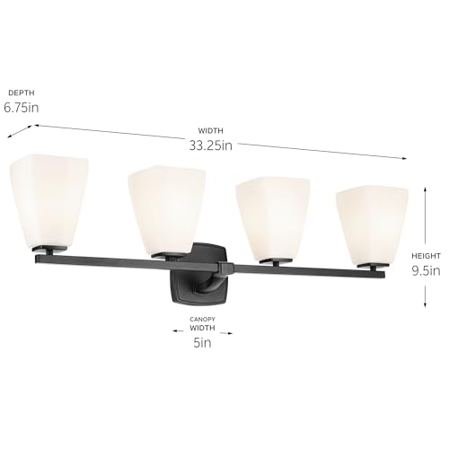 Image of Kichler Marant 33.25 inch 4-Light Bathroom Vanity Light Fixture with Opal Glass in Black for Over Mirror, Modern Wall Mount Lighting for Powder Room (33.25 inch W x 9.5 inch H), 55217BK