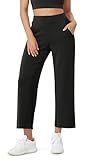 ODODOS Women's Modal Soft Relaxed Cropped Pants High Waist Casual Wide Leg Pants with Pockets - 25' Inseam, Black, Medium