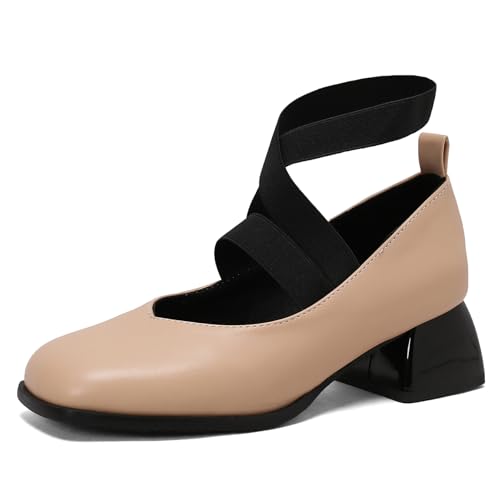 Gicoiz Square Toe Mary Jane T Bar Women Block Heels Pumps